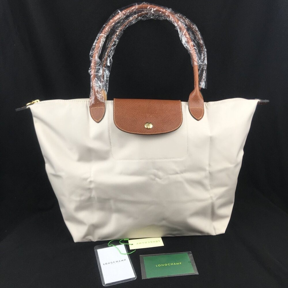 Longchamp Tote in Off-White with Brown Leather Trim🥦🥦